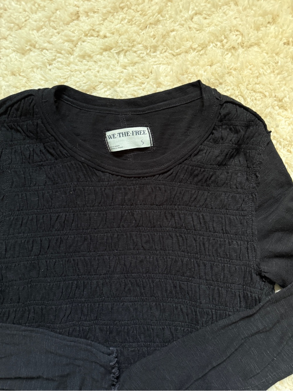 We The Free By Free People Women’s Black Smocked Ruffle-Hem Top. Sz S. FESTIVAL - Picture 5 of 8